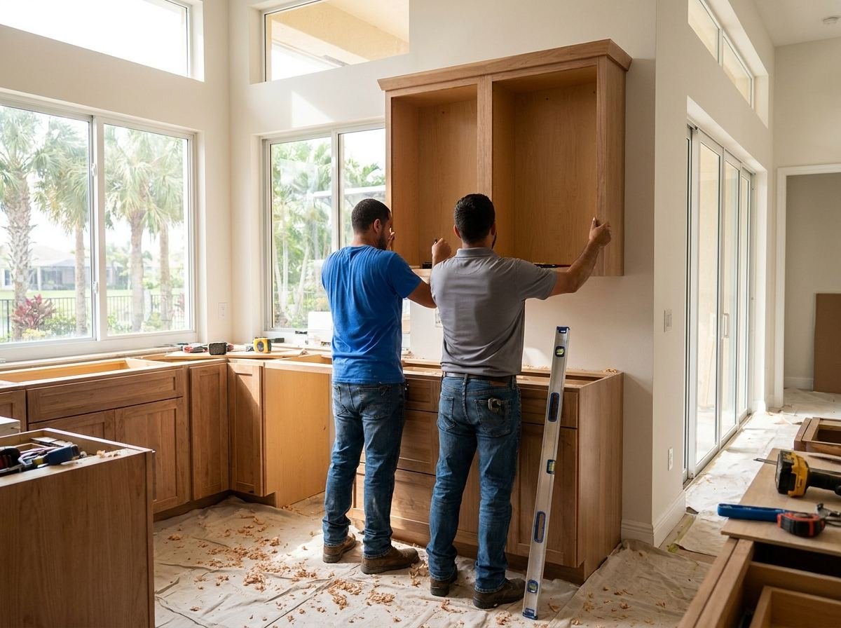Integrity Property Solutions team installing kitchen cabinets